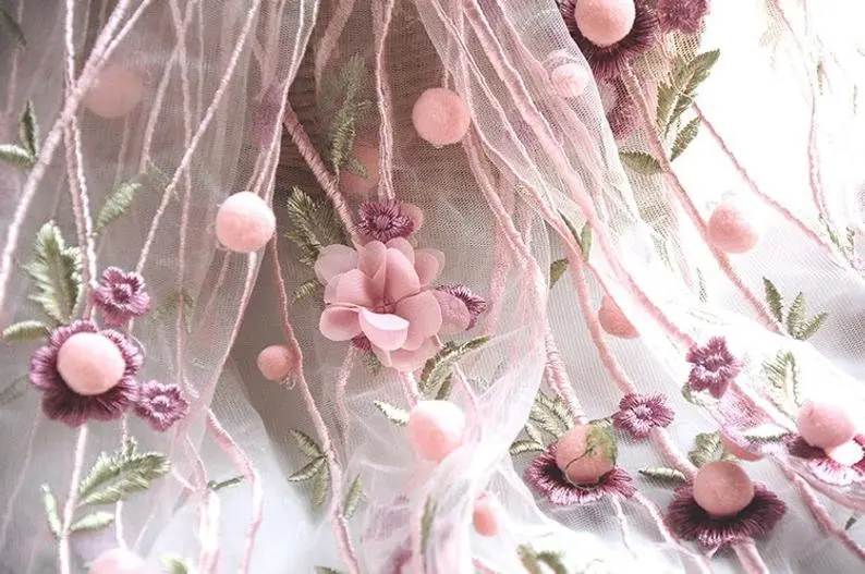 3D chiffon flower pompom embro - đánh giá và giá Embroidery Veil