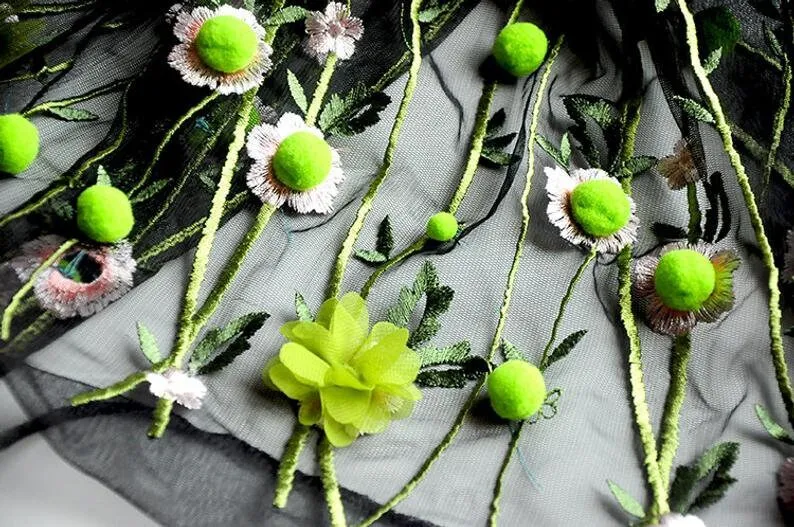 3D chiffon flower pompom embro - đánh giá và giá Embroidery Veil