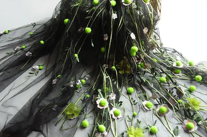 3D chiffon flower pompom embro - đánh giá và giá Embroidery Veil