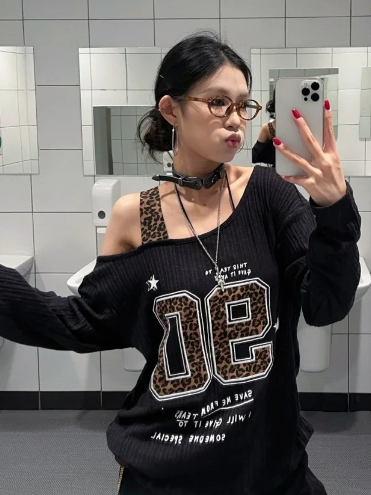Y2K Patchwork Leopard Print T- - đánh giá và giá Embroidery A