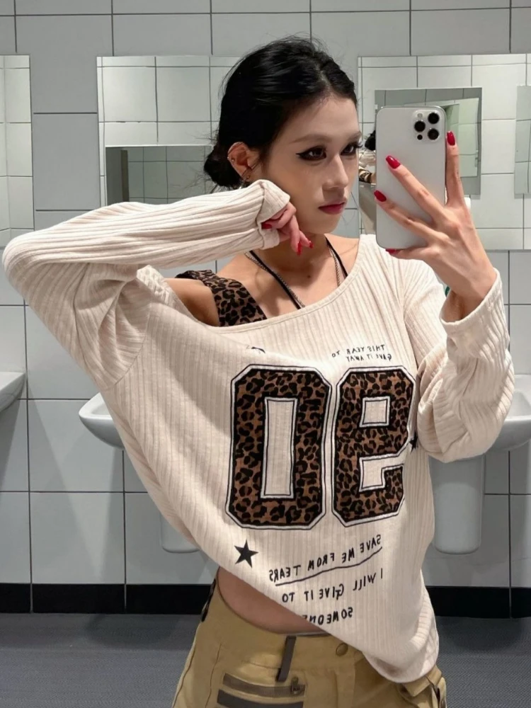 Y2K Patchwork Leopard Print T- - đánh giá và giá Embroidery A