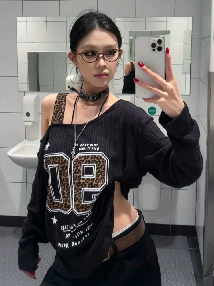 Y2K Patchwork Leopard Print T- - đánh giá và giá Embroidery A