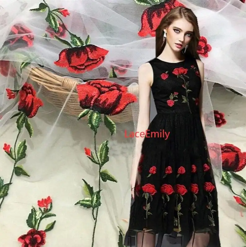 Red Rose Lace Fabric flower em - đánh giá và giá Embroidery Veil