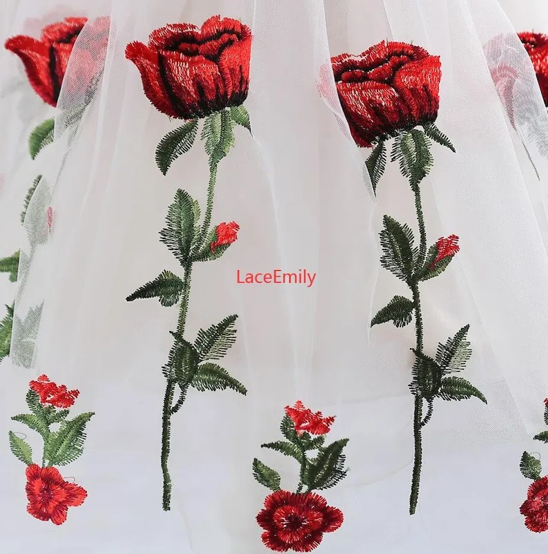 Red Rose Lace Fabric flower em - đánh giá và giá Embroidery Veil