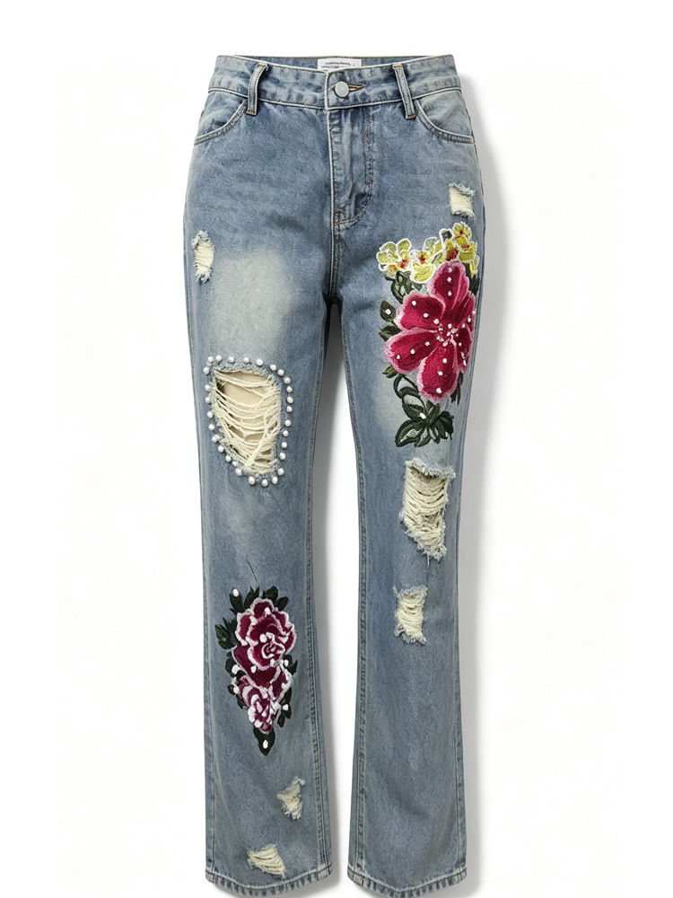 Women's Vintage Distressed Jea - đánh giá và giá Embroidery Effect