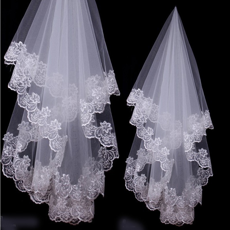 Màu Trắng Ngà Phối Ren Thêu Đá - đánh giá và giá Embroidery Veil