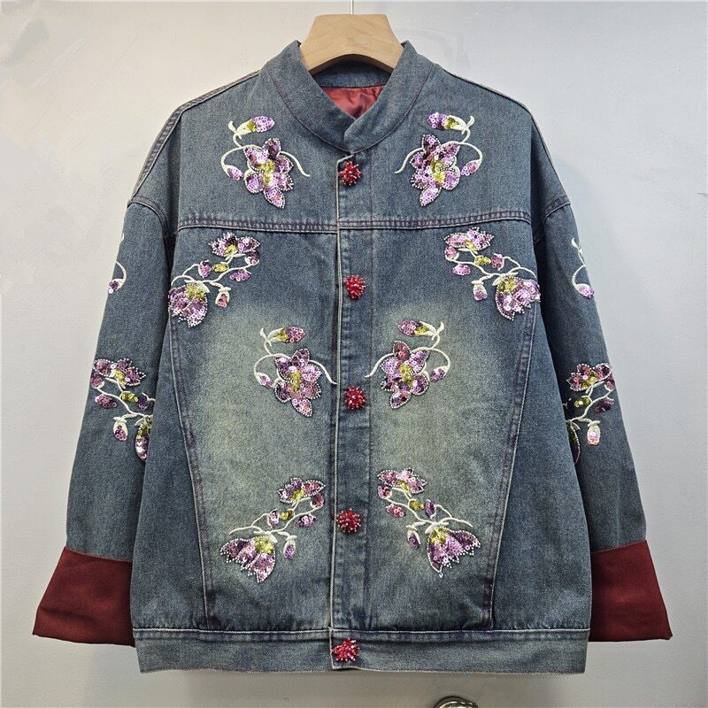 Heavy Work Sequins Flower Embr - đánh giá và giá Embroidery Jacket Jeans